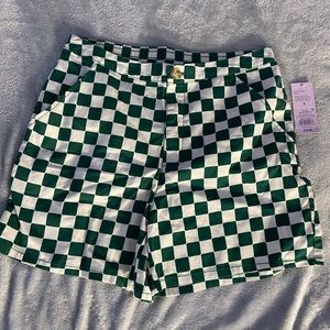 Green checkerboard shorts, brand new!!